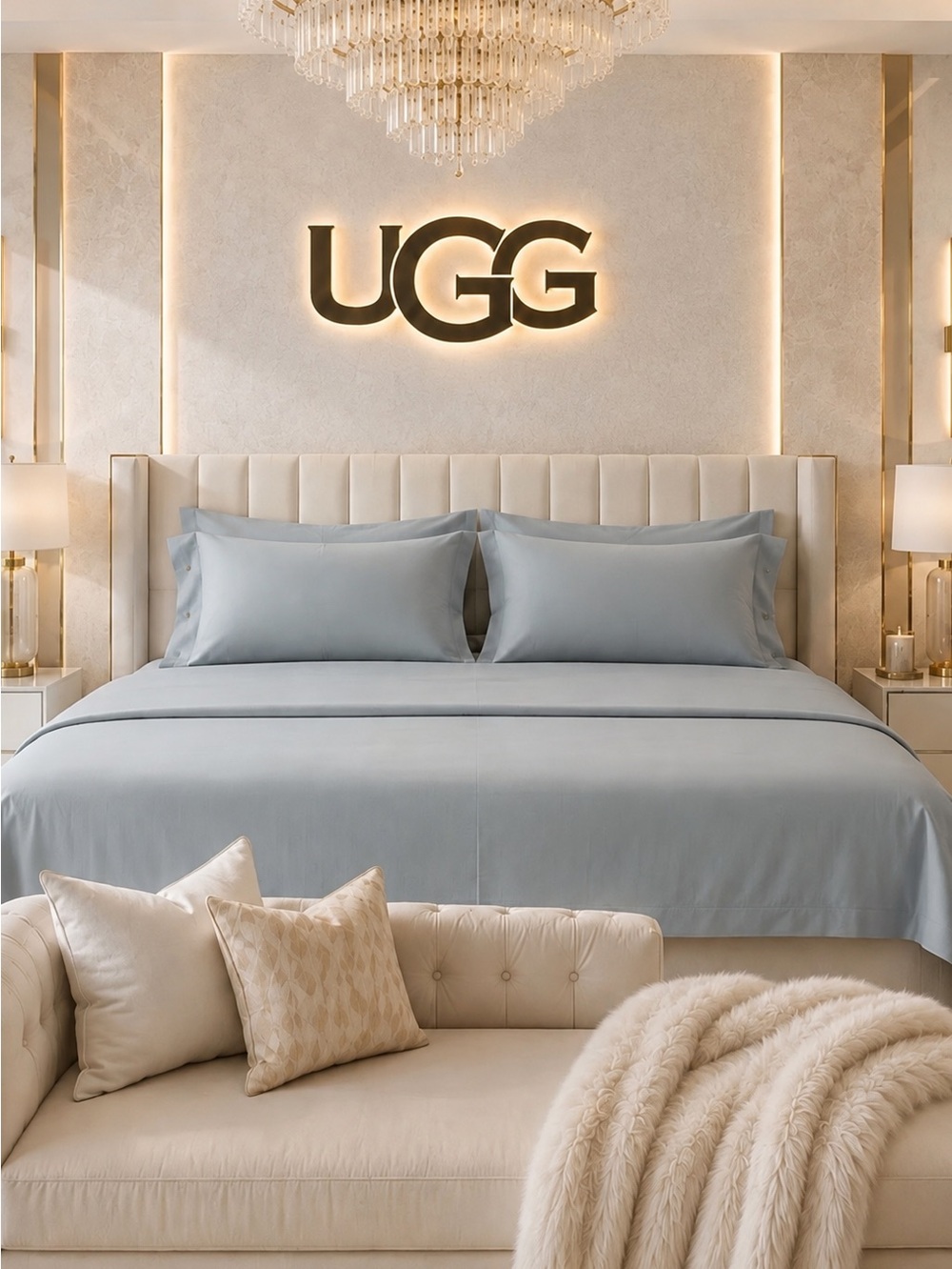 UGG Sky Blue Cotton Bedding Set with Pillowcases